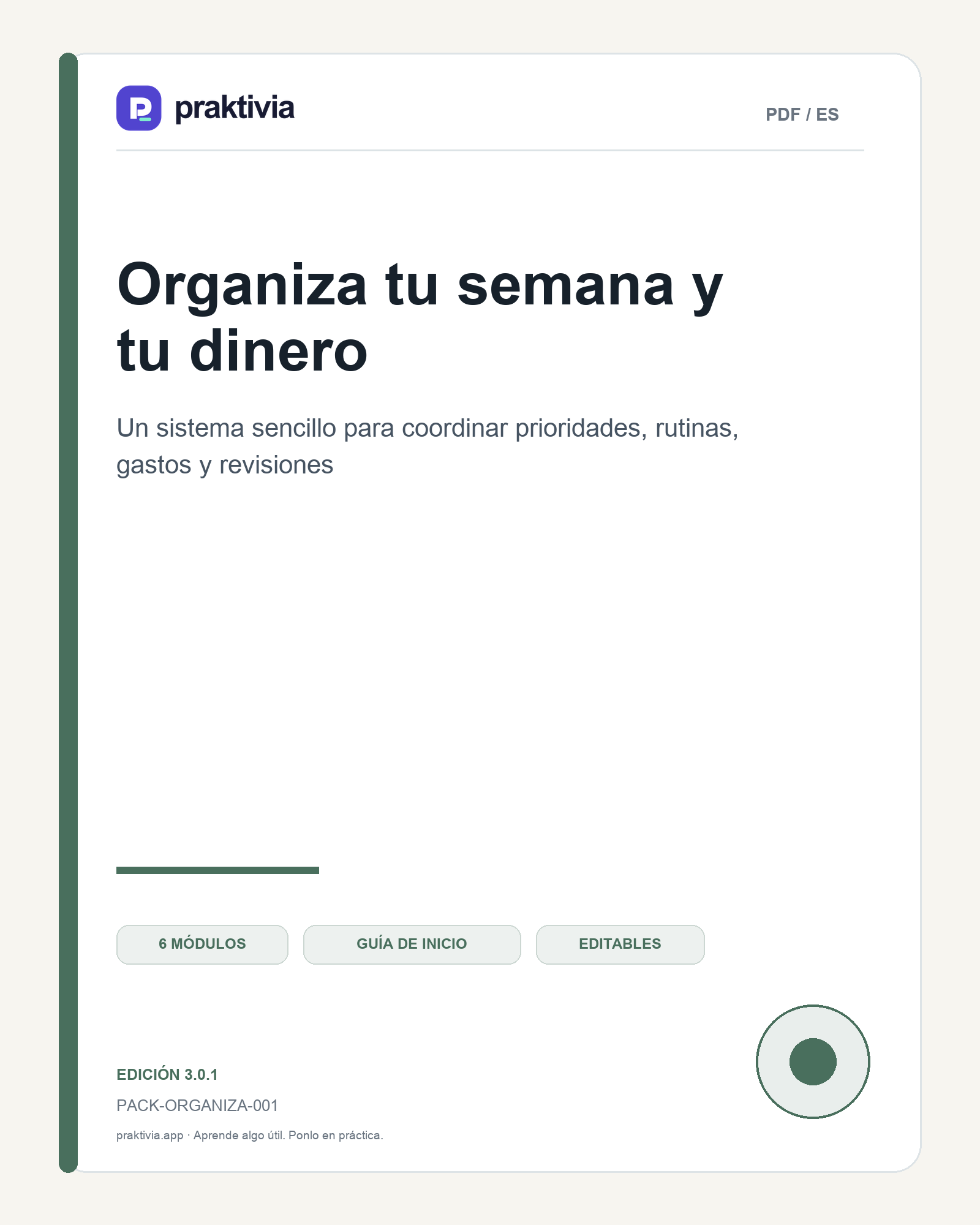 Material incluido en Organiza tu semana y tu dinero